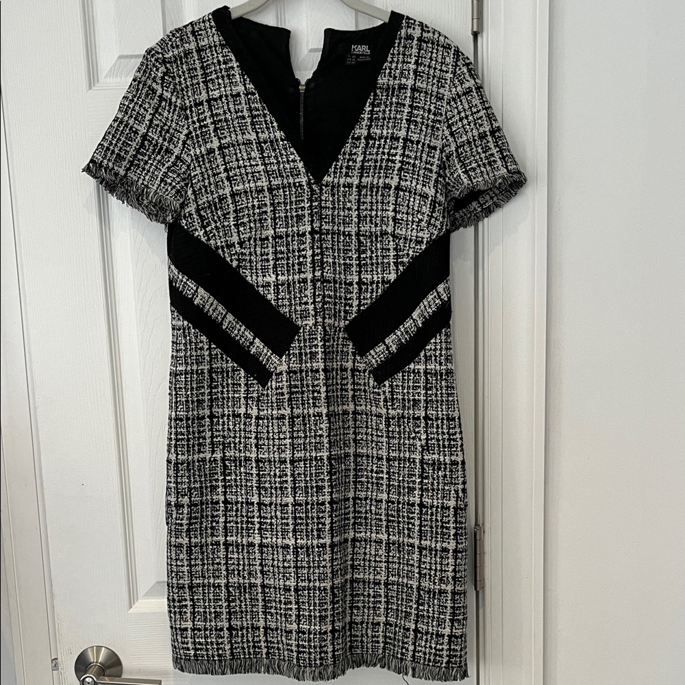 Karl Lagerfeld Monochrome Tweed Mini Dress